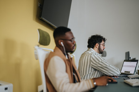 Successful collaboration and teamwork between multiracial teammates in a corporate office.の写真素材