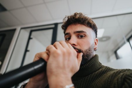 Male employee singing for his colleagues during break at work.の写真素材