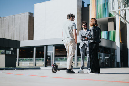 Successful Business Team Discussing Opportunities for Business Expansion in Urban Cityの写真素材