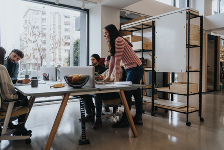 Successful teamwork in an innovative office environment.の写真素材