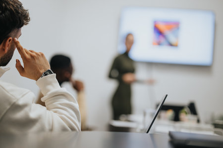 Successful business people collaborating and discussing ideas in a multicultural boardroom meeting.の写真素材