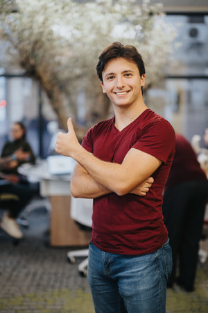 Confident businessperson in a modern office. Happy, proud, and satisfied with their job. A...