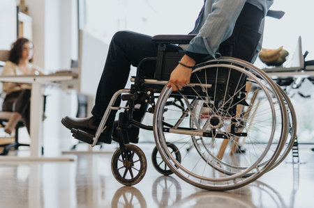 Cropped photo of handicapped man in wheelchair.の写真素材