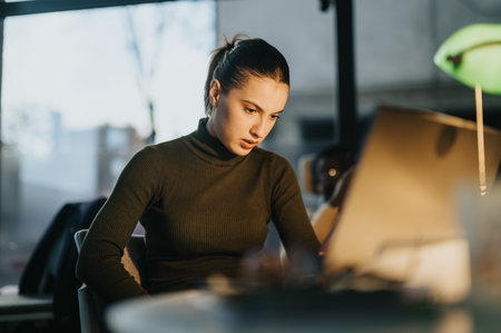 Business woman discussing marketing strategies for profitable sales growth at an indoor office.の写真素材