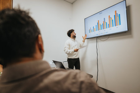 Successful multicultural team analyzing statistics in a boardroom meeting.の写真素材