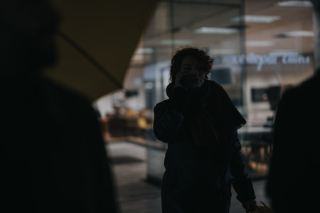 Business meeting on a cloudy day in the city. Collaborating on project development, discussing marketing strategy for business growth.の写真素材