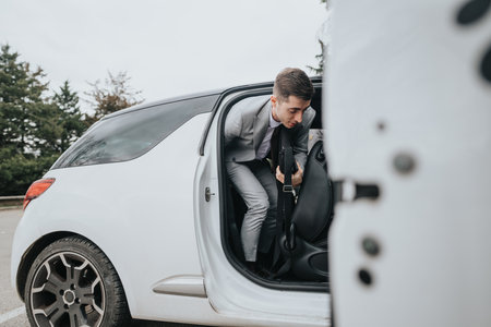 Business professional exiting a car ready for a successful dayの写真素材