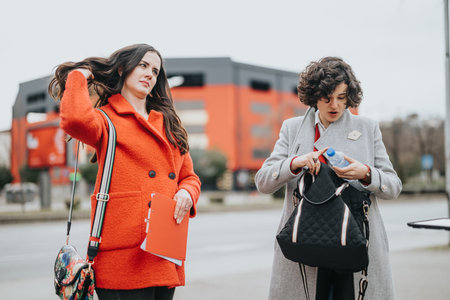 Dynamic business partners walking for a meeting in urban settingの写真素材
