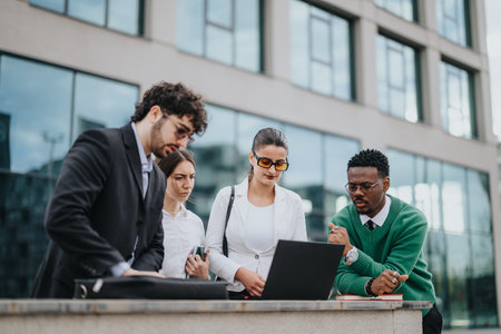 Young startup team working remotely in an urban setting