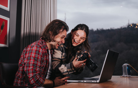 Affectionate couple at home sharing hobbies and enjoying time together