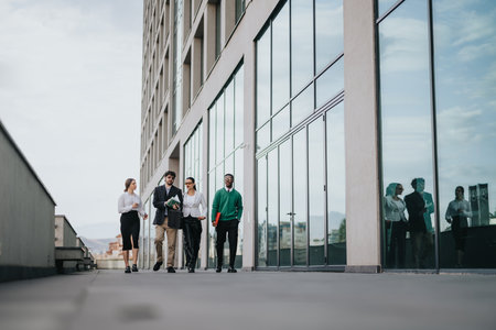 Young startup team having an outdoor meeting in an urban setting