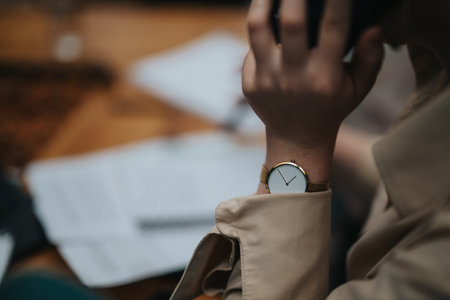 Professional business person checking the time on a wristwatch