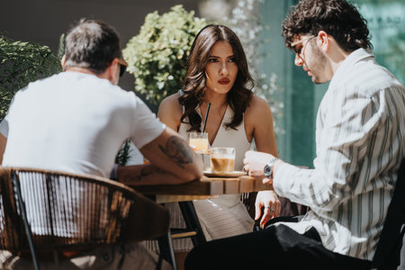 Multi generational entrepreneurs brainstorming at a coffee shop during a business meeting