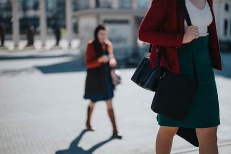 Business professionals carrying briefcases walking in cityの写真素材