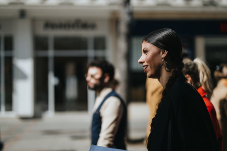 Young business colleagues discuss strategies in an urban city setupの写真素材