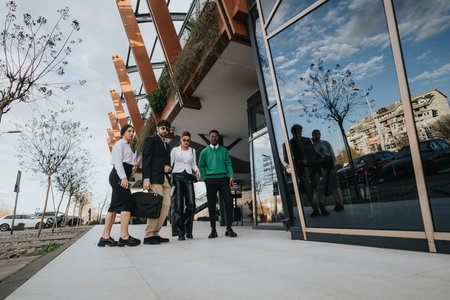 Startup business team walking together after an outdoor meetingの写真素材