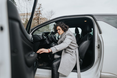 Business professional entering a car for a meetingの写真素材