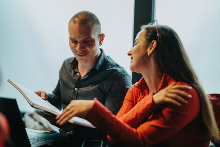 Young business entrepreneurs in a meeting discussing documents and ideas