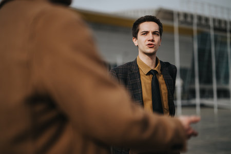 Young professionals engaging in an outdoor business strategy discussion