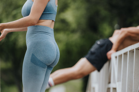Outdoor workout with two people exercising in nature