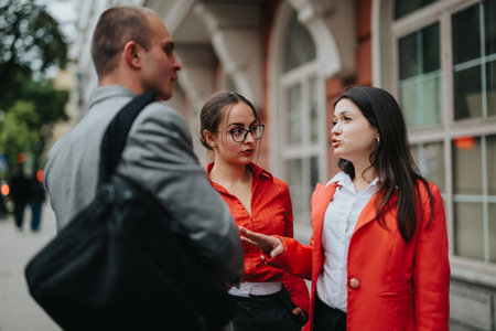 Young business entrepreneurs discussing strategy during outdoor meeting