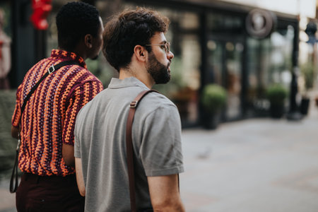 Businesspeople walking together on urban city street during daytimeの写真素材