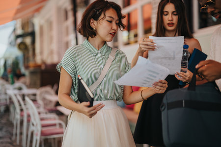 Multicultural startup business team having an outdoor meeting in an urban city areaの写真素材