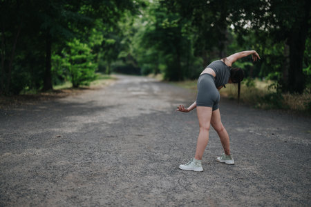 Girl gracefully dancing in a serene park setting, expressing joy and freedom amidst lush greenery...