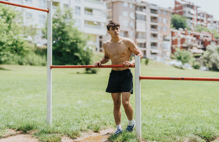 Fit man exercising outdoors in urban park on a sunny day