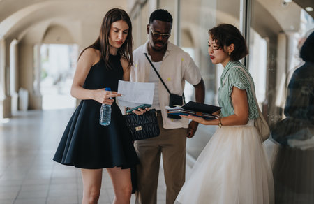 Diverse business partners analyzing data, strategizing for market growth and showcasing teamworkの写真素材