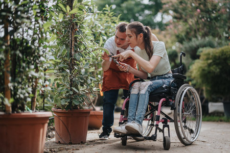 Inclusive gardening with young man and woman in wheelchair