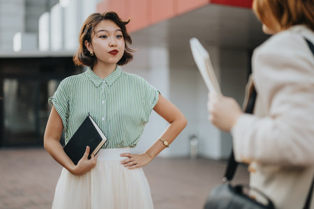 Multicultural business team having an outdoor meeting discussionの写真素材
