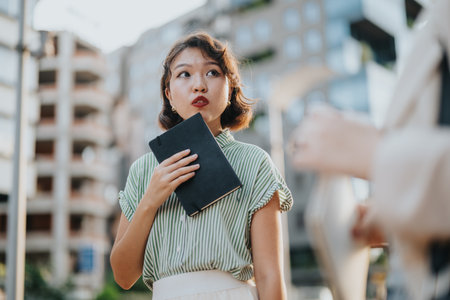 Multicultural business team having a meeting in an urban settingの写真素材