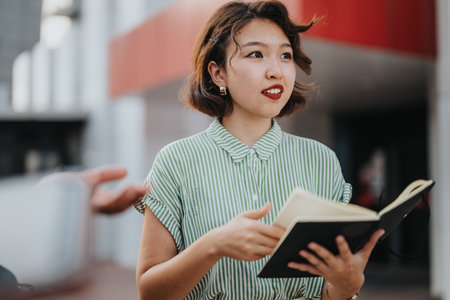 Multicultural business team engaged in an outdoor meetingの写真素材