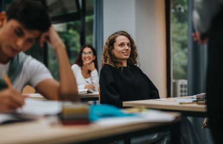 Engaged students attentively listening during a classroom lecture