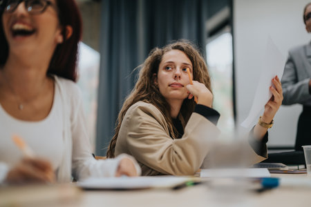 Young woman engaged in an educational classroom setting discussion