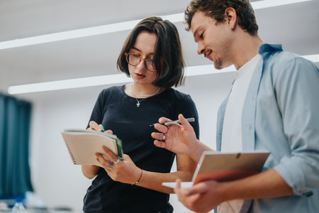 Students collaborating on a classroom assignment in modern school settingの写真素材