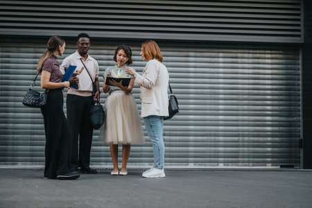 Diverse group of people having a casual outdoor meetingの写真素材