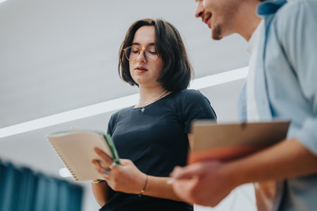 Young students collaborating on a school project indoorsの写真素材