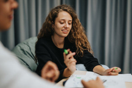 High school students collaboratively working on class assignmentsの写真素材