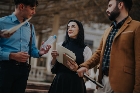 Business people having a casual meeting in an urban settingの写真素材