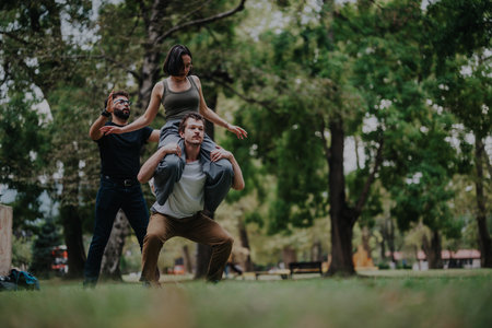 Students participating in outdoor sports activities with instructor guidanceの写真素材