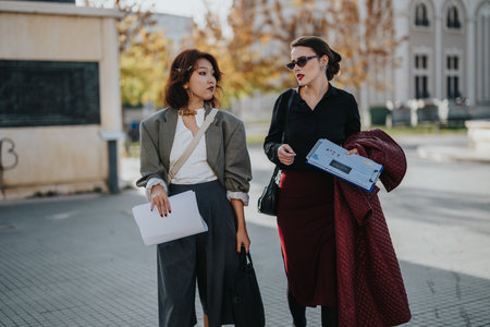 Business women having an outdoor meeting in an urban settingの写真素材
