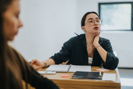 Attentive high school students participating in classroom discussionの写真素材