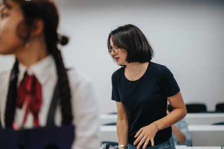 Students interacting in a modern classroom environment