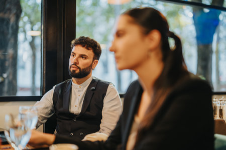 Focused business people in a modern meeting room settingの写真素材