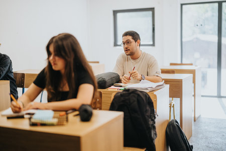 Focused high school students participating in classroom activities