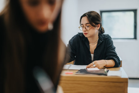 High school student focused on study during classroom session