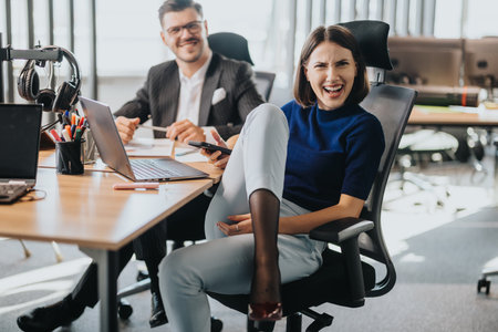 Happy multicultural business employees enjoying a productive workdayの写真素材