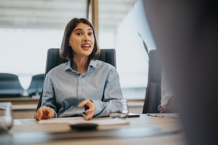 Businesswoman presenting ideas in a modern conference meeting room